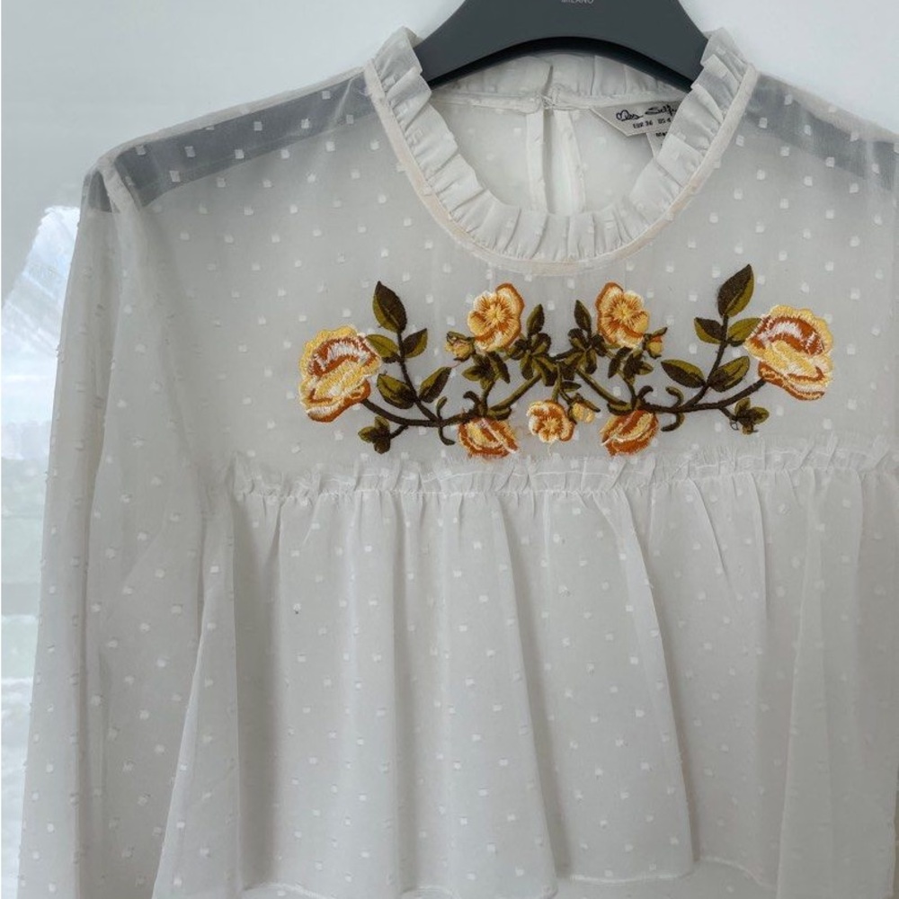 Miss Selfridge Embroidered Ruffle Top